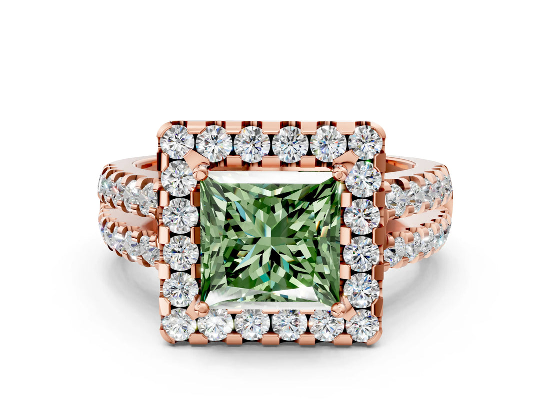 Rose gold Fancy Green Princess  Halo Diamond Split Shank Engagement Ring with Prong Setting_51