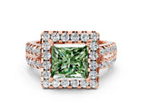 Rose gold Fancy Green Princess  Halo Diamond Split Shank Engagement Ring with Prong Setting_51