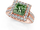 Rose gold Fancy Green Princess  Halo Diamond Split Shank Engagement Ring with Prong Setting_52