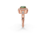 Rose gold Fancy Green Princess  Halo Diamond Split Shank Ring with Milgrain Detail_31