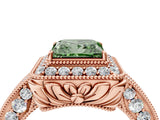 Rose gold Fancy Green Princess  Halo Diamond Split Shank Ring with Milgrain Detail_33