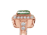 Rose gold Fancy Green Princess  Halo Diamond Split Shank Ring with Milgrain Detail_34