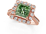 Rose gold Fancy Green Princess  Halo Milgrain Pave Diamond Ring with Four-Prong Setting 2