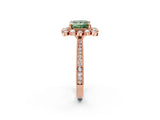 Rose gold Fancy Green Princess  Halo Milgrain Pave Diamond Ring with Four-Prong Setting 3