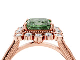 Rose gold Fancy Green Princess  Halo Milgrain Pave Diamond Ring with Four-Prong Setting 5
