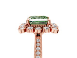 Rose gold Fancy Green Princess  Halo Milgrain Pave Diamond Ring with Four-Prong Setting