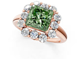 Rose gold Fancy Green Princess  Halo Milgrain Solitaire with Bezel Set Side Stones and Pave Band_73