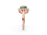 Rose gold Fancy Green Princess  Halo Milgrain Solitaire with Bezel Set Side Stones and Pave Band_74
