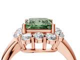Rose gold Fancy Green Princess  Halo Milgrain Solitaire with Bezel Set Side Stones and Pave Band_76