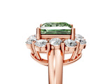 Rose gold Fancy Green Princess  Halo Milgrain Solitaire with Bezel Set Side Stones and Pave Band_77