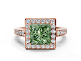 Rose gold Fancy Green Princess  Halo Pavé Diamond Engagement Ring with Bezel Setting