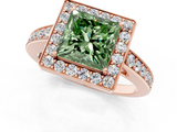 Rose gold Fancy Green Princess  Halo Pavé Diamond Engagement Ring with Bezel Setting_1