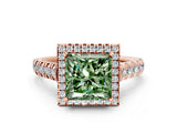 Rose gold Fancy Green Princess  Halo Pavé Diamond Engagement Ring with Four-Prong Setting_26