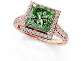 Rose gold Fancy Green Princess  Halo Pavé Diamond Engagement Ring with Four-Prong Setting_27