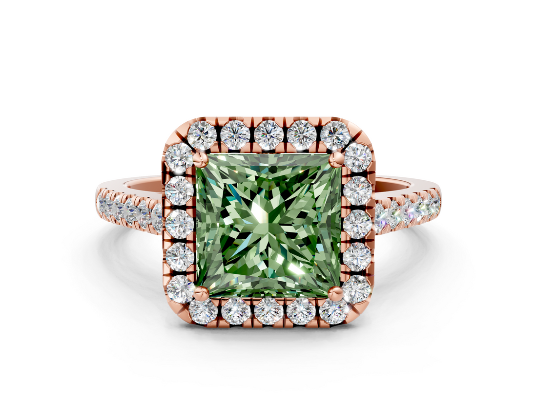 Rose gold Fancy Green Princess  Halo Pavé Diamond Engagement Ring with Four-Prong Setting_3