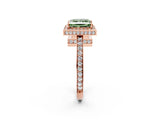 Rose gold Fancy Green Princess  Halo Pave Band Solitaire Ring with Prong Setting_30