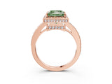 Rose gold Fancy Green Princess  Halo Pave Band Solitaire Ring with Prong Setting_31