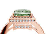Rose gold Fancy Green Princess  Halo Pave Band Solitaire Ring with Prong Setting_32