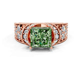 Rose gold Fancy Green Princess  Halo Pave Diamond Engagement Ring with Milgrain Detailing_29