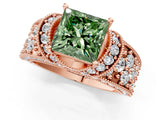 Rose gold Fancy Green Princess  Halo Pave Diamond Engagement Ring with Milgrain Detailing_30