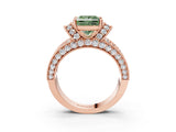Rose gold Fancy Green Princess  Halo Pave Diamond Engagement Ring with Milgrain Detailing_32