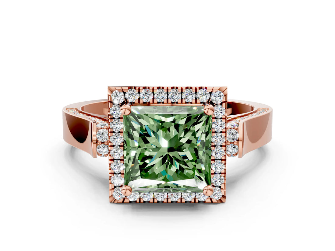 Rose gold Fancy Green Princess  Halo Pave Split Shank Prong Setting Ring_93