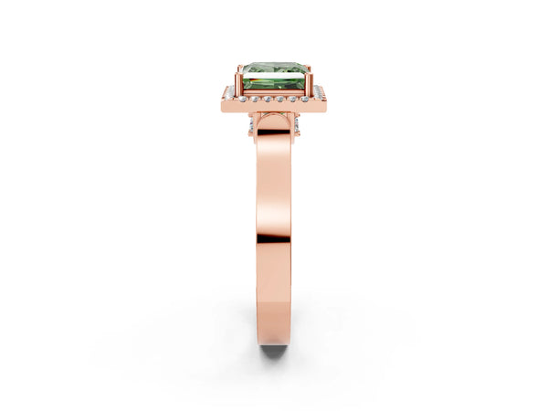 Rose gold Fancy Green Princess  Halo Pave Split Shank Prong Setting Ring