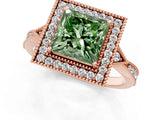 Rose gold Fancy Green Princess  Halo Round Diamond Milgrain Pave Engagement Ring_4