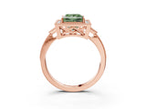 Rose gold Fancy Green Princess  Halo Round Diamond Milgrain Pave Engagement Ring_6