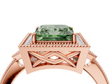 Rose gold Fancy Green Princess  Halo Round Diamond Milgrain Pave Engagement Ring_7