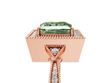 Rose gold Fancy Green Princess  Halo Round Diamond Milgrain Pave Engagement Ring_8