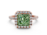Rose gold Fancy Green Princess  Halo Round Diamond Pavé Band Four-Prong Ring_3