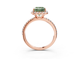 Rose gold Fancy Green Princess  Halo Round Diamond Pavé Band Four-Prong Ring_6