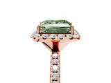 Rose gold Fancy Green Princess  Halo Round Diamond Pavé Band Four-Prong Ring_8