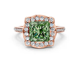 Rose gold Fancy Green Princess  Halo Round Diamond Pave Band with Four-Prong Setting_38