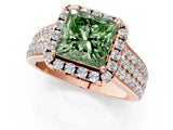 Rose gold Fancy Green Princess  Halo Round Diamond Pave Band with Prong Setting 1