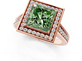 Rose gold Fancy Green Princess  Halo Solitaire Diamond Ring with Pave Band and Bezel Setting_31