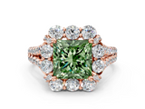 Rose gold Fancy Green Princess  Halo Split Shank Diamond Engagement Ring with Pave Band and Four-Prong Setting