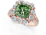 Rose gold Fancy Green Princess  Halo Split Shank Diamond Engagement Ring with Pave Band and Four-Prong Setting_1