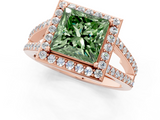 Rose gold Fancy Green Princess  Halo Split Shank Diamond Ring with Four-Prong Setting_1
