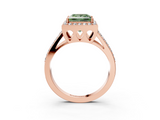 Rose gold Fancy Green Princess  Halo Split Shank Diamond Ring with Four-Prong Setting_3