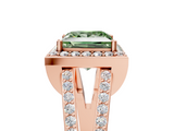Rose gold Fancy Green Princess  Halo Split Shank Diamond Ring with Four-Prong Setting_5