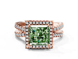 Rose gold Fancy Green Princess  Halo Split Shank Diamond Ring with Pavé Setting_25