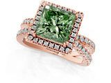 Rose gold Fancy Green Princess  Halo Split Shank Diamond Ring with Pavé Setting_26