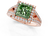 Rose gold Fancy Green Princess  Halo Split Shank Diamond Ring with Prong Setting_1