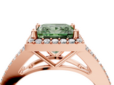 Rose gold Fancy Green Princess  Halo Split Shank Diamond Ring with Prong Setting_4