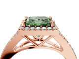 Rose gold Fancy Green Princess  Halo Split Shank Pave Diamond Ring with Four-Prong Setting_33