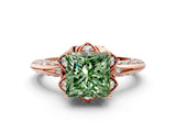 Rose gold Fancy Green Princess  Halo Split Shank Pave Diamond Ring with Petal Prong Setting_21