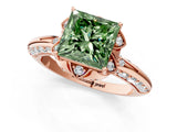 Rose gold Fancy Green Princess  Halo Split Shank Pave Diamond Ring with Petal Prong Setting_22