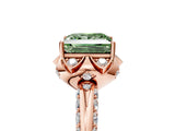 Rose gold Fancy Green Princess  Halo Split Shank Pave Diamond Ring with Petal Prong Setting_26